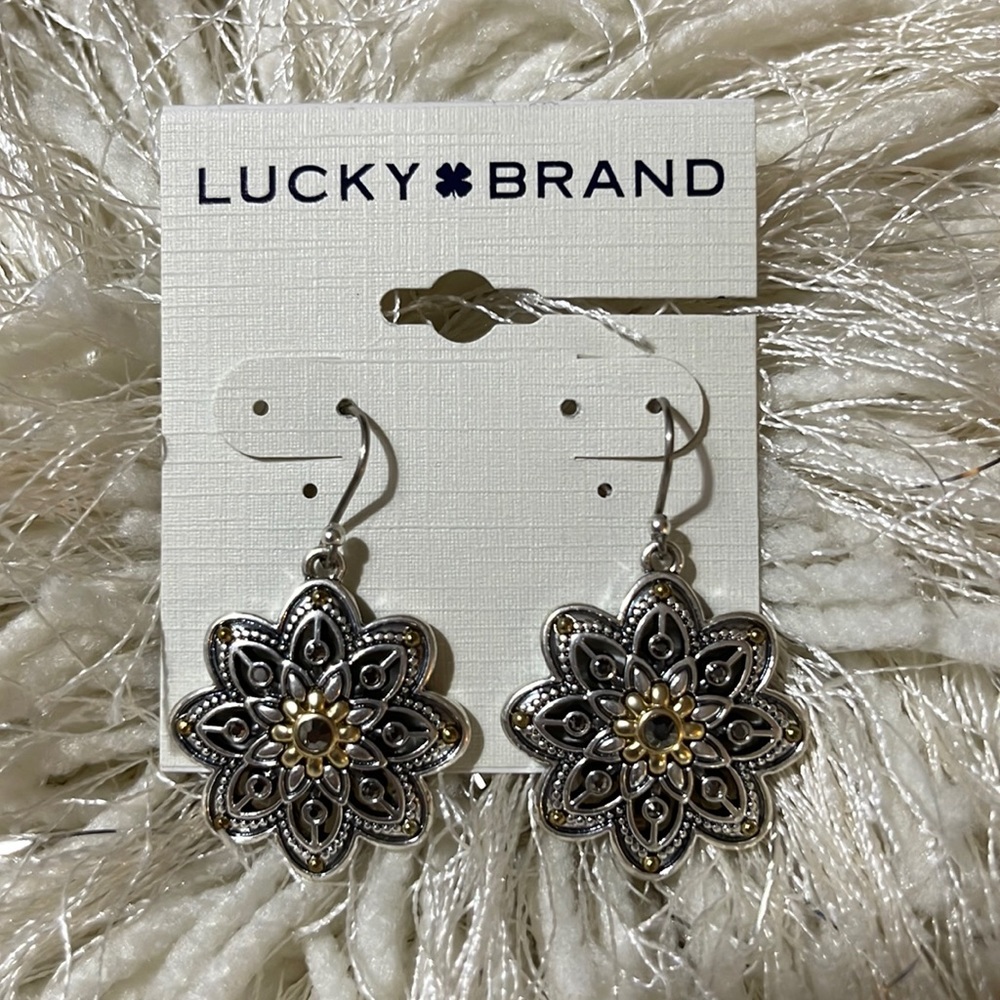 Lucky Brand Two-Tone Openwork Floral Drop Earrings
